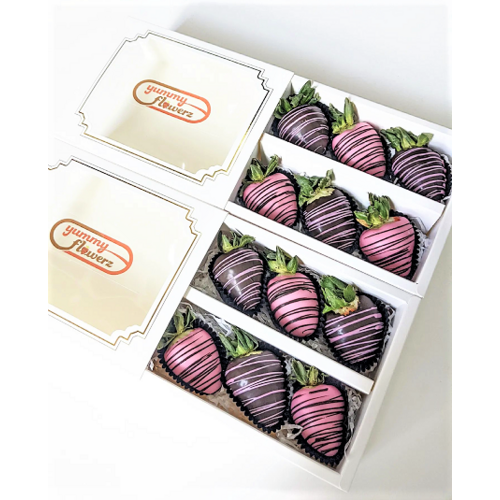 6pcs Black & Pink Indulgence Chocolate Strawberries Gift Box